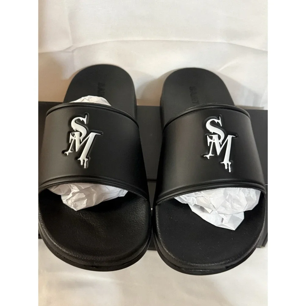 Saint Morta Icarus Slide Black White Logo Sandals Mens 8